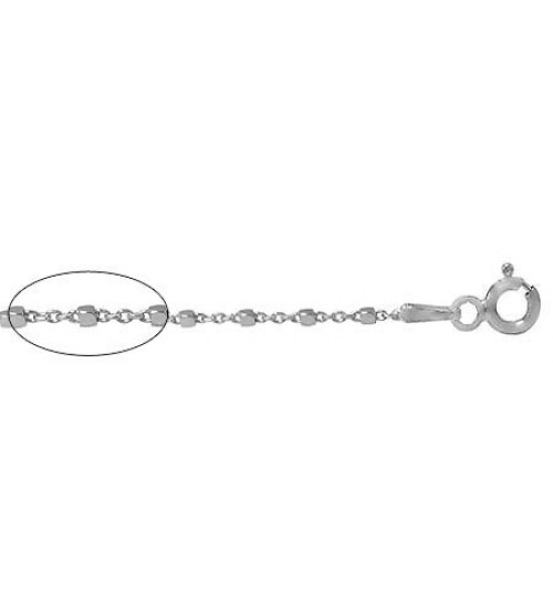 1mm Rhodium Plated Oval Link & Cube Bead Chain - 16" - 18" Length, Sterling Silver